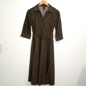 Sundance belted V neck button up 3/4 sleeve dress